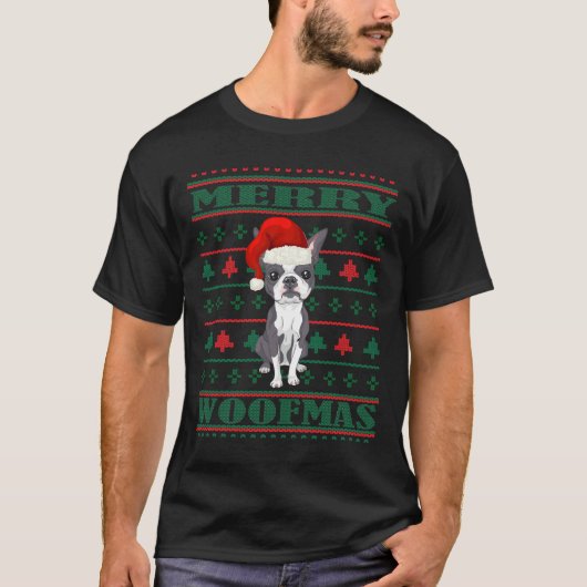 Boston Terrier Ugly KerstSweater T-shirt (Voorkant)