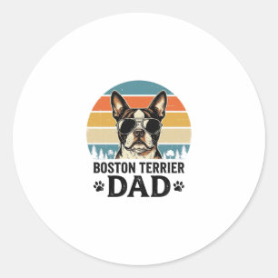 Boston Terrier Vader Vintage Hondenliefhebber Ontw Ronde Sticker