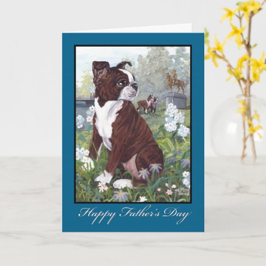 Boston Terrier Vaderdag Kaart (Gele Bloem)