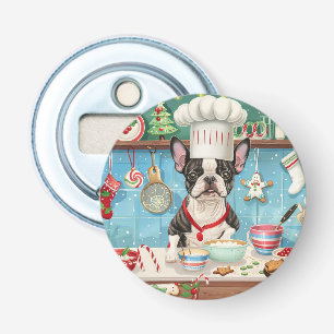 Boston Terrier Vakantie Bakken: Feestelijke Kerstm Button Flesopener