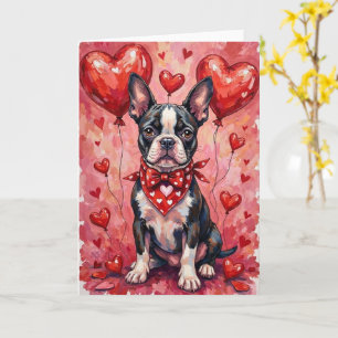 Boston Terrier Valentijnsdag Hond met Harten Rood Kaart