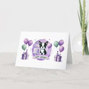 Boston Terrier Verjaardag Kaart - waterverf print