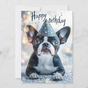 Boston Terrier verjaardagsfeest voor puppy's Kaart