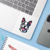 Boston Terrier Vinyl Sticker (Laptop met iPhone)