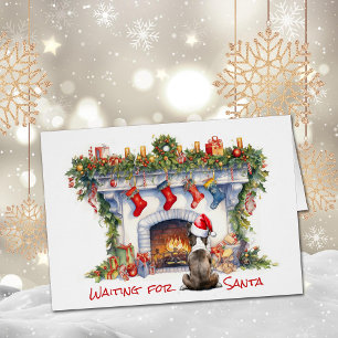 Boston Terrier Wacht op Santa Christmas open haard
