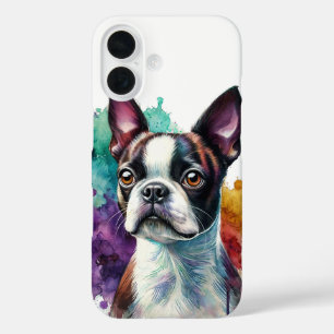Boston Terrier Waterverf Art iPhone 16 Hoesje