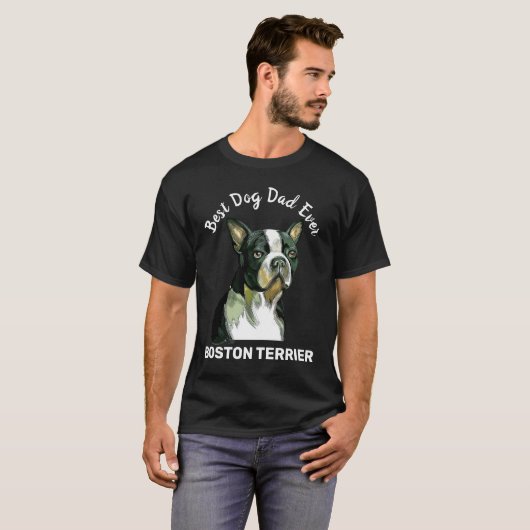 Boston Terrier waterverf beste hondenvader ooit T-shirt (Voorkant volledig)