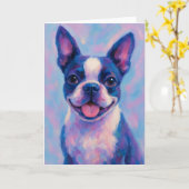 Boston Terrier Wenskaart - Blanco Kaart (Gele Bloem)