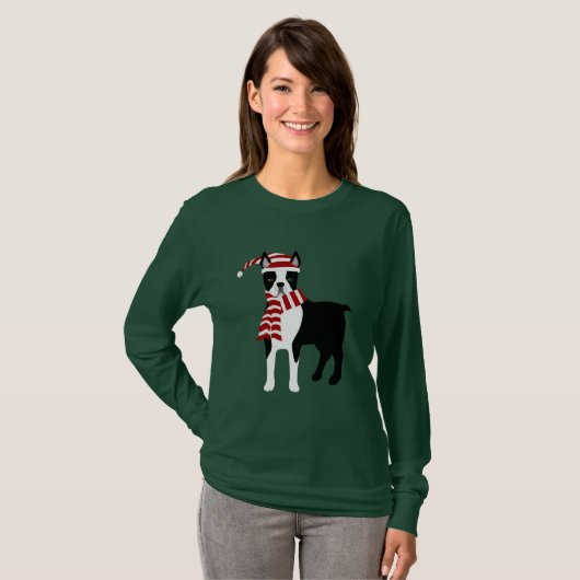 Boston Terrier Winter Tshirt (Voorkant volledig)