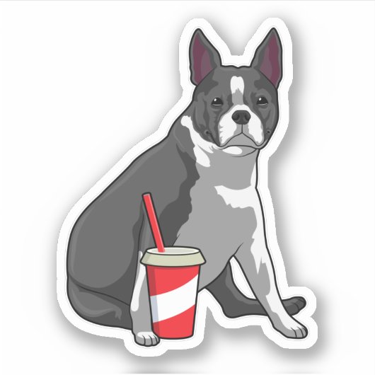 Boston Terrier with Drink Sticker (Voorkant)