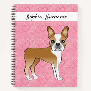 Boston Terrierhondje met vaalbruine vacht op roze Notitieboek
