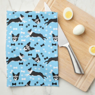 Boston Terriers Blue Dog Pattern Theedoek