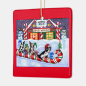 Boston Terriers Candy Cane Santa Kerstman Keramisch Ornament (Links)