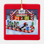 Boston Terriers Candy Cane Santa Kerstman Keramisch Ornament (Achterkant)