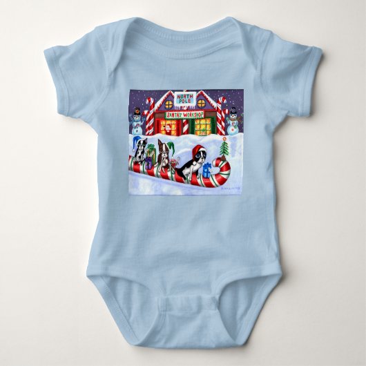 Boston Terriers Candy Cane Santa Kerstman Romper (Voorkant)
