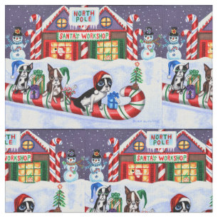 Boston Terriers Candy Cane Santa Kerstman Stof