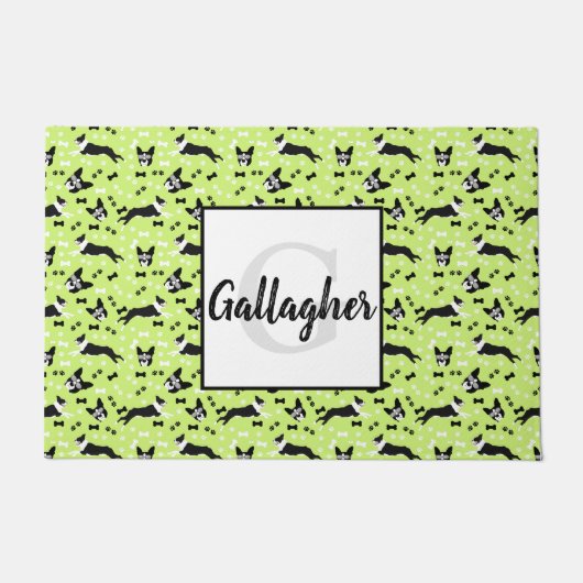 Boston Terriers Dog Green Pattern Deurmat (Voorkant)