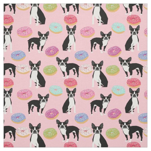 Boston Terriers Donuts - Cute Dog fabric Stof (Swatch)