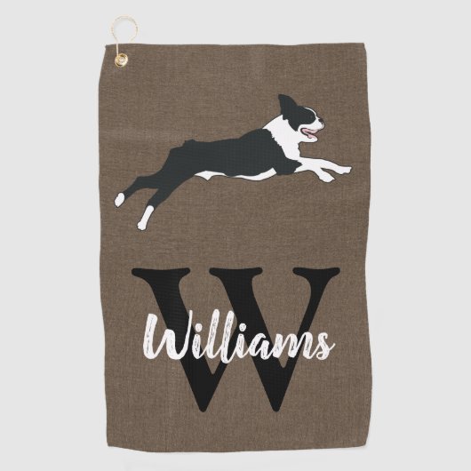 Boston Terriers Rustic Monogram Achternaam Golfhanddoek (Voorkant)