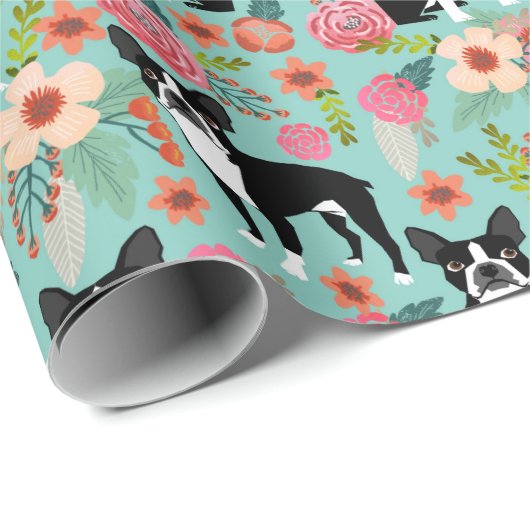 Boston Terriers Spring flower gift Cadeaupapier (Rol Hoek)