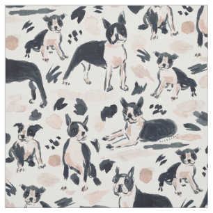 BOSTON TERRIERS Waterverf Painterly Dog Stof