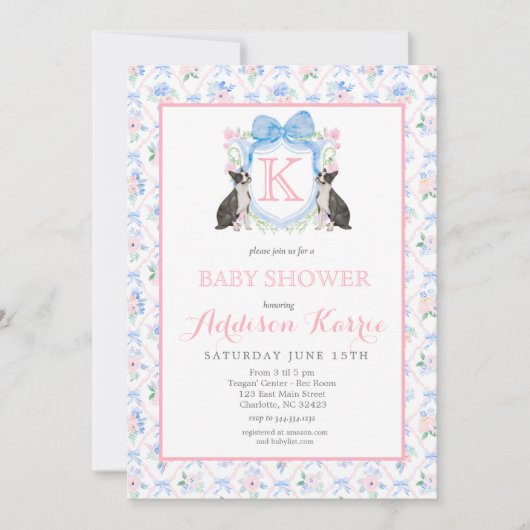 Boston Terrior chien Crest Baby shower Invitation (Devant)