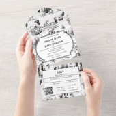 Boston Toile All in One Wedding Invite All In One Uitnodiging (Afscheurbaar)