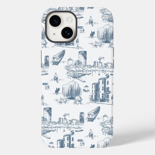 Boston Toile Blauw en Wit Telefoon Case (Achterkant)