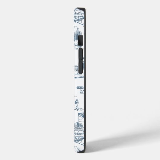 Boston Toile Blauw en Wit Telefoon Case (Achterkant / Links)