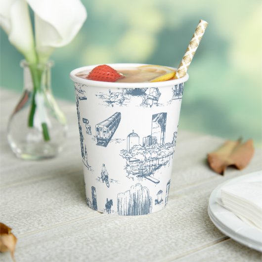 Boston Toile Blue Papieren Bekers (Insitu)
