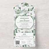 Boston Toile Forest Green AllinOne bruiloft uitnod All In One Uitnodiging (Binnen)
