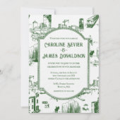 Boston Toile Forest Green Faire-part de mariage (Devant)