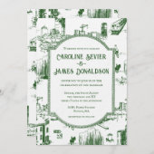 Boston Toile Forest Groene bruiloft uitnodiging (Voorkant / Achterkant)