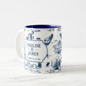 Boston Toile Marine Mariage personnalisé Date Mug (Devant gauche)