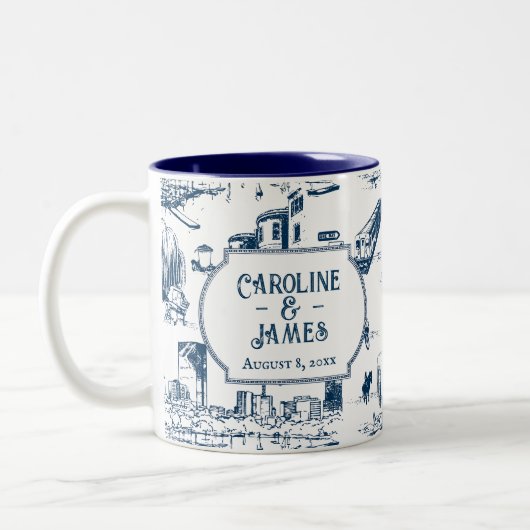Boston Toile Marine Mariage personnalisé Date Mug (Gauche)