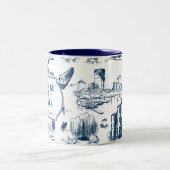 Boston Toile Marine Mariage personnalisé Date Mug (Centre)