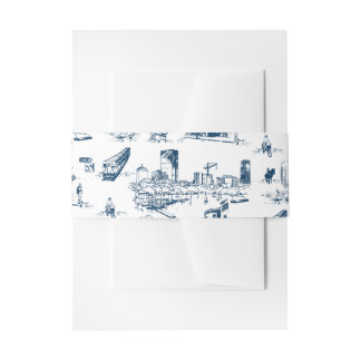 Boston Toile Navy bruiloft uitnodiging Belly Band Uitnodigingen Wikkel