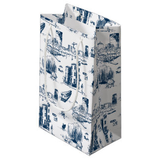 Boston Toile Navy Gift Bag Klein Cadeauzakje