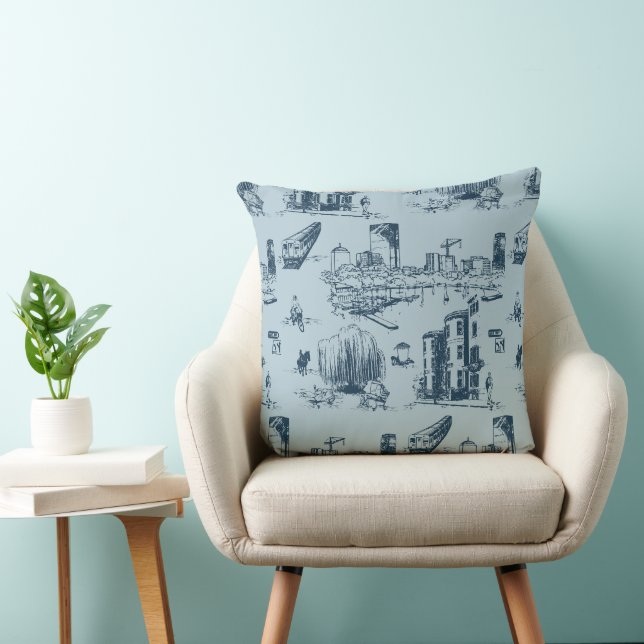 Boston Toile Navy op blauw Sierkussen (Stoel)