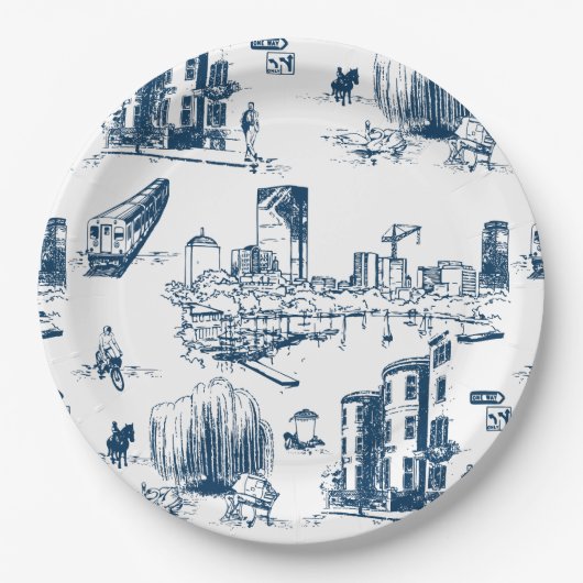 Boston Toile Navy Papieren Bordje (Voorkant)