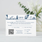 Boston Toile Navy RSVP-kaart Bedankkaart (Staand voorkant)