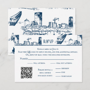 Boston Toile Navy RSVP-kaart Bedankkaart