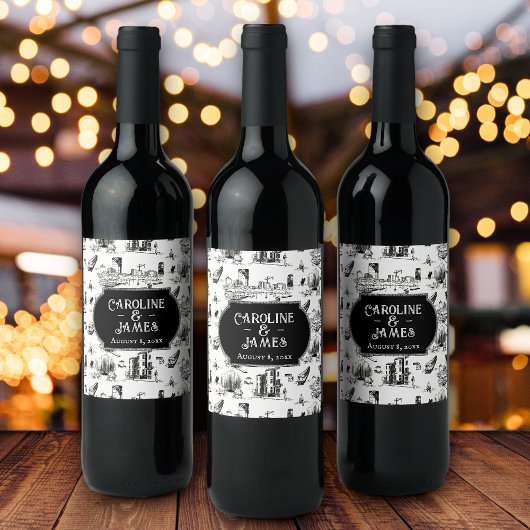 Boston Toile Personalized WeddingDate Bottle Label Wijn Etiket