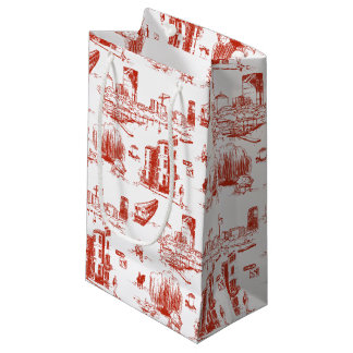 Boston Toile Rode Gift Bag Klein Cadeauzakje