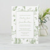 Boston Toile Sage Green Faire-part de mariage (Debout devant)