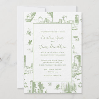 Boston Toile Sage Green Faire-part de mariage