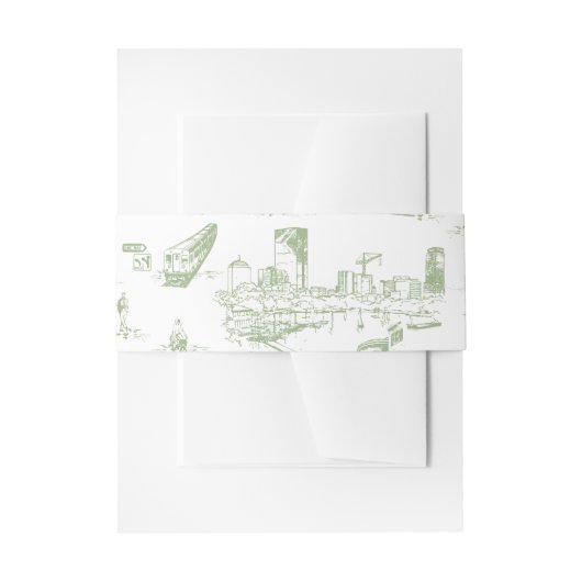 Boston Toile Sage Green Invitation Belly Band Uitnodigingen Wikkel (Voorkant Voorbeeld)