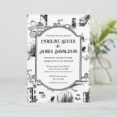 Boston Toile Wedding Uitnodiging (Staand voorkant)