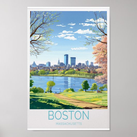Boston Travel Poster - Massachusetts Wall Art (Devant)