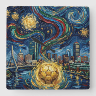 Boston Voetbal Kunst 2026 Skyline Stadion Ontwerp Vierkante Klok